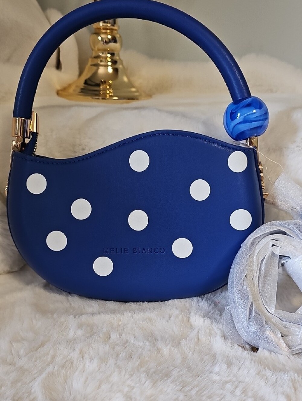 NEW! Melie Bianco Jennie Blue and White Polka Dot Top-Handle Bag - Picture 9 of 9